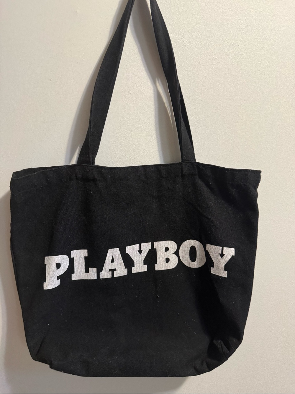 PLAYBOY Black Canvas Tote with White Logo Letters
